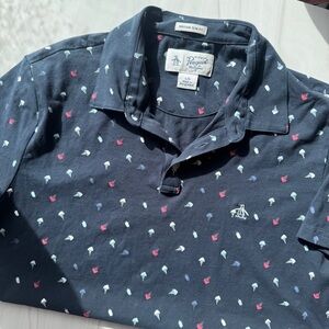 Original Penguin Men's Navy Polo Shirt Ice Cream Print Sz Large